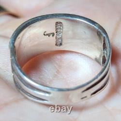 Size 7.5 Native American Navajo Signed Sterling Silver Mosaic Gemstone Ring