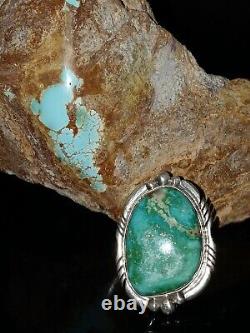 Size 7 Native American Navajo Signed Fox Turquoise Sterling Silver Ring