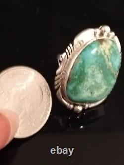 Size 7 Native American Navajo Signed Fox Turquoise Sterling Silver Ring