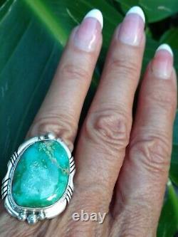 Size 7 Native American Navajo Signed Fox Turquoise Sterling Silver Ring