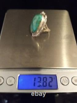 Size 7 Native American Navajo Signed Fox Turquoise Sterling Silver Ring