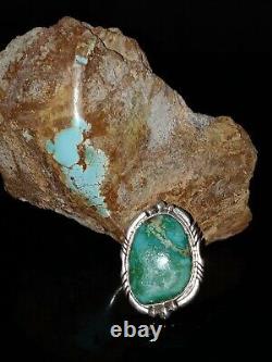 Size 7 Native American Navajo Signed Fox Turquoise Sterling Silver Ring