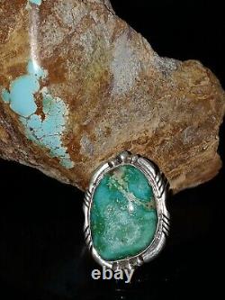 Size 7 Native American Navajo Signed Fox Turquoise Sterling Silver Ring