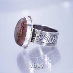 Size 9.25, Native American navajo Sterling 925 silver handmade ring with opal