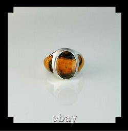 Sleek Native American Bumble Bee Jasper Ring Size 9 1/2