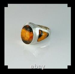 Sleek Native American Bumble Bee Jasper Ring Size 9 1/2