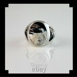Sleek Native American Sterling and White Buffalo Ring Size 8