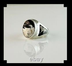 Sleek Native American Sterling and White Buffalo Ring Size 8