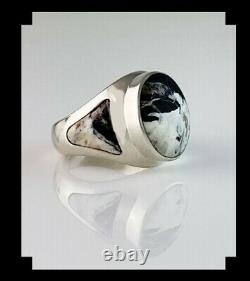 Sleek Native American Sterling and White Buffalo Ring Size 8