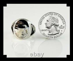 Sleek Native American Sterling and White Buffalo Ring Size 8