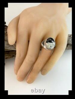 Sleek Native American Sterling and White Buffalo Ring Size 8