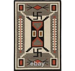 Southwest Native American Indian Boho Ganado Navajo Wool Rug Two Grey Hill Rugs