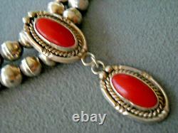 Southwestern Native American Navajo Coral Sterling Silver Bead Necklace