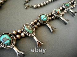 Southwestern Navajo Royston Turquoise Sterling Silver Squash Blossom Necklace