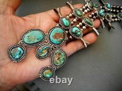 Southwestern Navajo Royston Turquoise Sterling Silver Squash Blossom Necklace