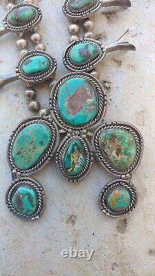 Southwestern Navajo Royston Turquoise Sterling Silver Squash Blossom Necklace