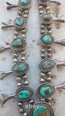 Southwestern Navajo Royston Turquoise Sterling Silver Squash Blossom Necklace