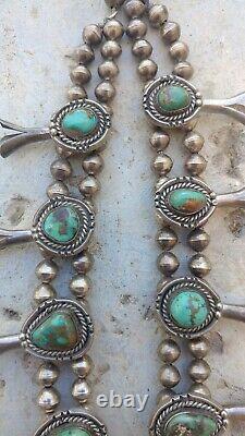 Southwestern Navajo Royston Turquoise Sterling Silver Squash Blossom Necklace