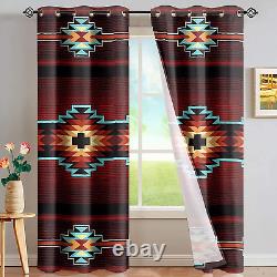 Southwestern Style Farmhouse Curtains Native American Navajo Red Tribal Pattern