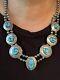 Spectacular Old Pawn Navajo Pearl Bench Bead&turquoise Stamped Pendant Necklace