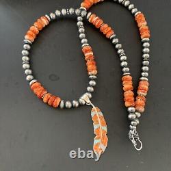 Spiny Oyster & Opal Leaf Pendant Navajo Pearls Sterling Silver Necklace 11380