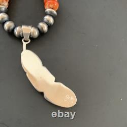 Spiny Oyster & Opal Leaf Pendant Navajo Pearls Sterling Silver Necklace 11380