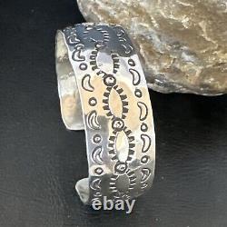Stamped Cuff Bracelet Native American Navajo Sterling Silver 17459