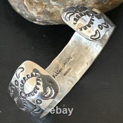 Stamped Cuff Bracelet Native American Navajo Sterling Silver 17459