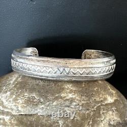 Stamped Cuff Bracelet Native American Navajo Sterling Silver 18120