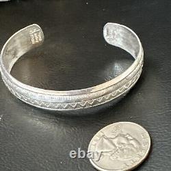 Stamped Cuff Bracelet Native American Navajo Sterling Silver 18120