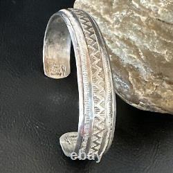 Stamped Cuff Bracelet Native American Navajo Sterling Silver 18120