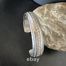 Stamped Cuff Bracelet Native American Navajo Sterling Silver 18120