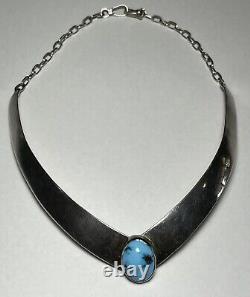 Stamped Frank Ramone Native American Turquoise Sterling Necklace Vintage 17