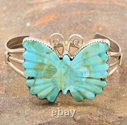 Sterling Native American Navajo Aron Johnson Carved Turquoise Butterfly Cuff