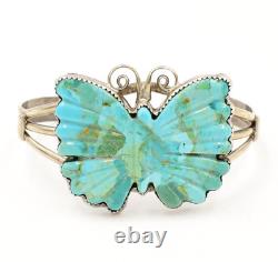 Sterling Native American Navajo Aron Johnson Carved Turquoise Butterfly Cuff