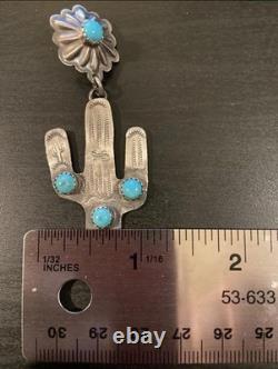 Sterling Post Back Dangle Earrings with Turquoise Navajo Handmade Cactus