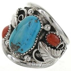 Sterling Silver AZSleeping Beauty Turquoise Coral Men's Ring Navajo Large Size