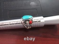 Sterling Silver AZSleeping Beauty Turquoise Coral Men's Ring Navajo Large Size