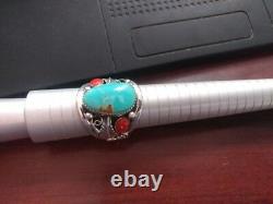 Sterling Silver AZSleeping Beauty Turquoise Coral Men's Ring Navajo Large Size