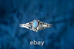 Sterling Silver Blue Opal Bracelet Floral Native American Navajo Signed R marked
