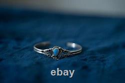 Sterling Silver Blue Opal Bracelet Floral Native American Navajo Signed R marked