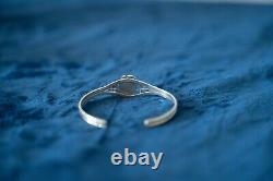 Sterling Silver Blue Opal Bracelet Floral Native American Navajo Signed R marked