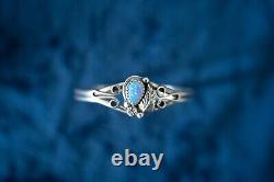 Sterling Silver Blue Opal Bracelet Floral Native American Navajo Signed R marked