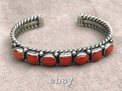 Sterling Silver Coral Cuff Bracelet Navajo Signed L. Ganado 30.3 Grams