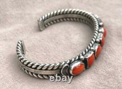 Sterling Silver Coral Cuff Bracelet Navajo Signed L. Ganado 30.3 Grams