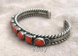 Sterling Silver Coral Cuff Bracelet Navajo Signed L. Ganado 30.3 Grams