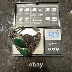 Sterling Silver Malachite Cuff Bracelet Navajo Native American 119.49G