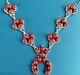 Sterling Silver Native American Red Coral Petitept Squash Blossom Necklace 45g T