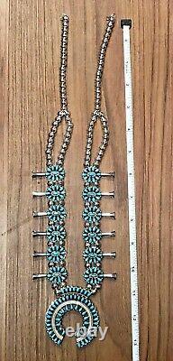 Sterling Silver Navajo Handmade Cluster Reversible Squash Blossom Necklace Set