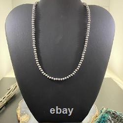 Sterling Silver Navajo Pearl Beads Necklace Length 18 / 4 mm For Women